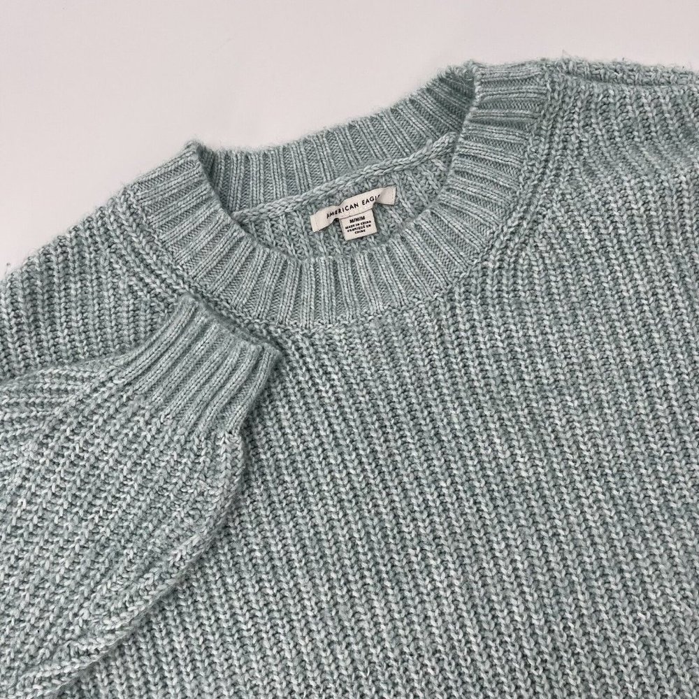 American Eagle Woman's Medium Oversized Knit Sweater Light Teal Pullover